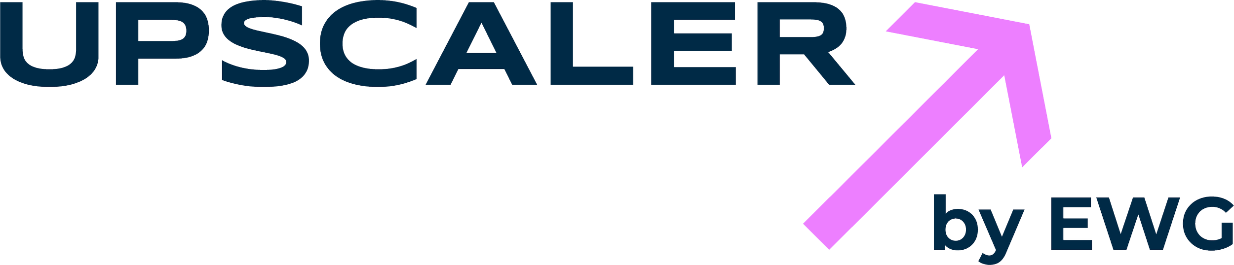 Logo 'UPSCALER by EWG', das einen aufwärts gerichteten Pfeil in Lila enthält.
