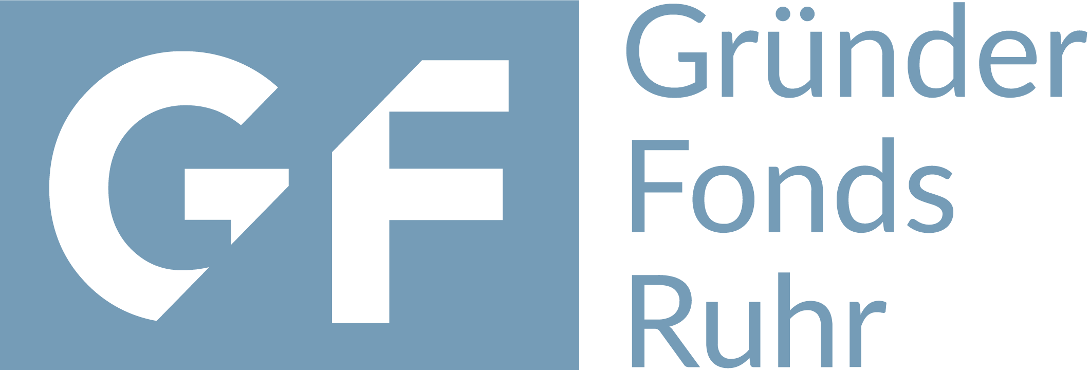 Logo des Stiftung East Ruhr Fonds, bestehend aus großen schwarzen Buchstaben E, R, F, in einem blauen Hintergrund, mit zusätzlichen Worten 'Gründer', 'Fonds', 'Ruhr' in blauer Schrift.