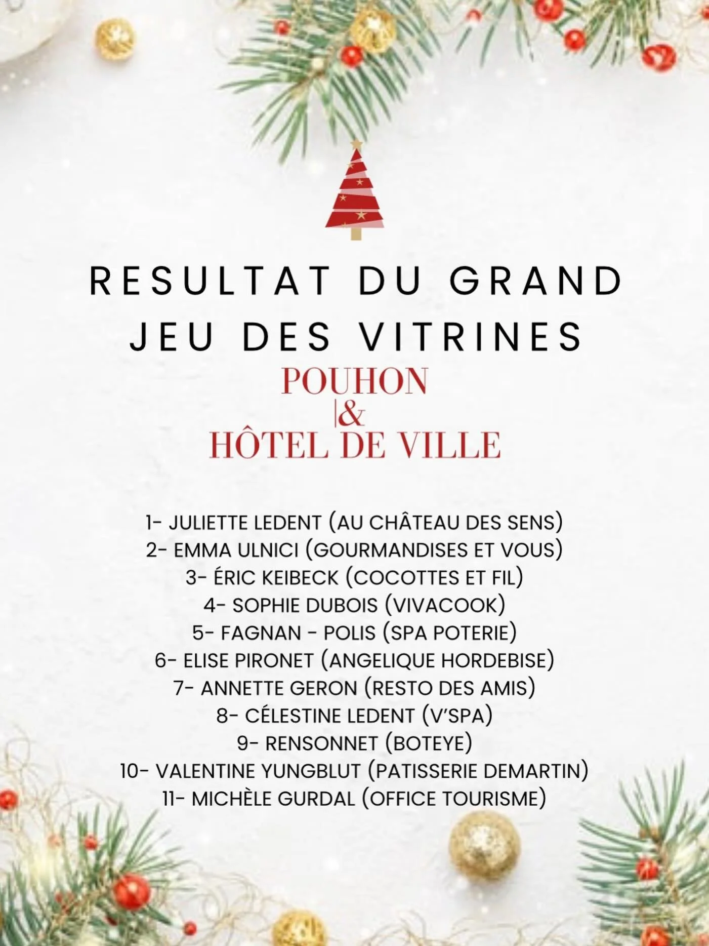 🎄✨ Merci &agrave; tous pour votre participation ! ✨🎄

Durant tout le mois de d&eacute;cembre, les commer&ccedil;ants du quartier Pouhon &ndash; H&ocirc;tel de Ville ont uni leurs vitrines pour vous proposer un jeu concours et vous faire d&eacute;co