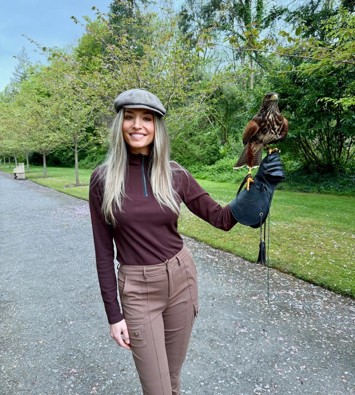 Mastered falconry, then walked Irish wolfhounds through Ancient Castle grounds in Ireland&hellip; brown girl era is going swimmingly I&rsquo;d say #falconry
