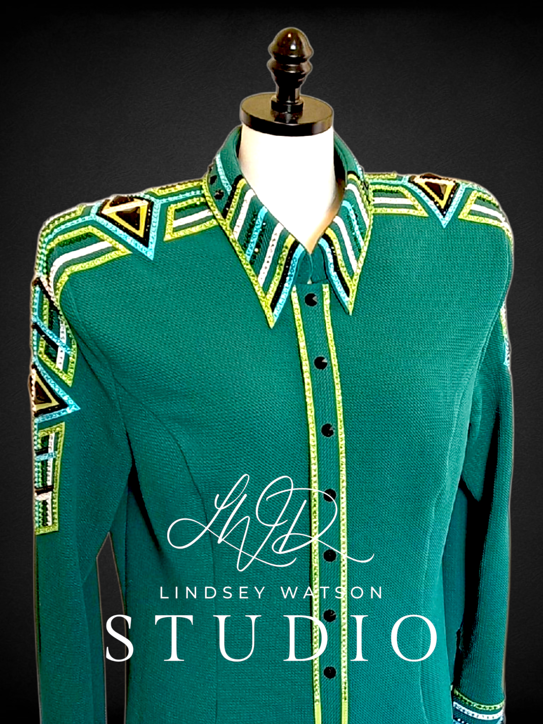 XXL Hunter Green, Lime Green, Aqua, Black, and White Day Shirt