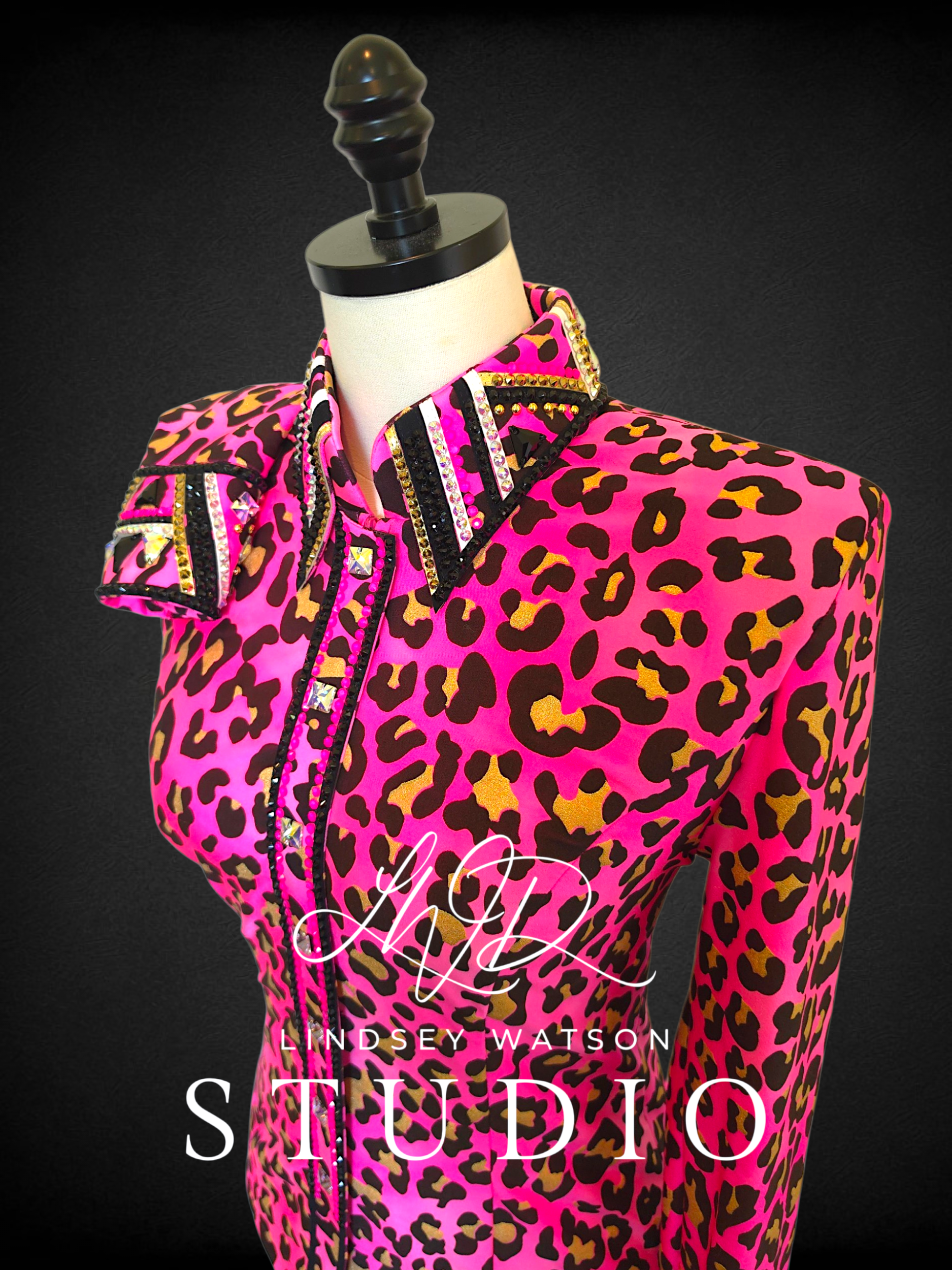 Small Fuchsia, Black, White, and Gold Leopard Day Shirt 