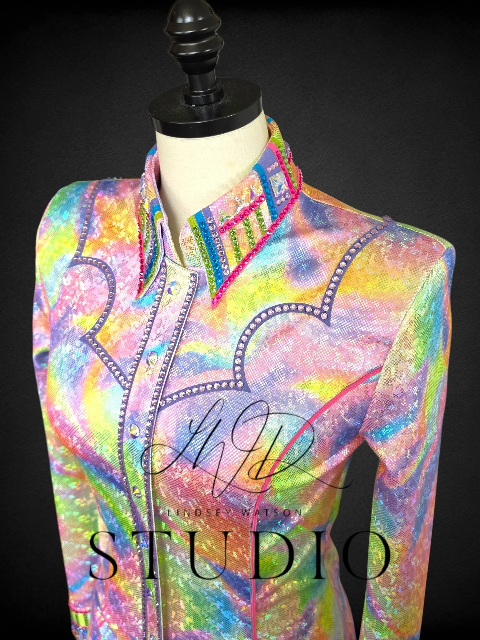 XS Pastel Pink, Purple, Lime Green, Orange, and Yellow Metallic Day Shirt