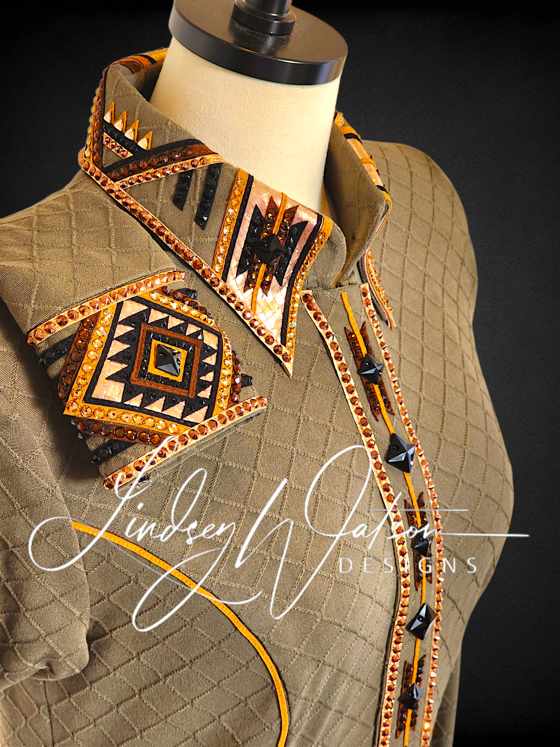 Army Green, Camel, Brown, Gold, and Black Day Shirt. Available Soon with Showgirls Apparel (currently in-store only)