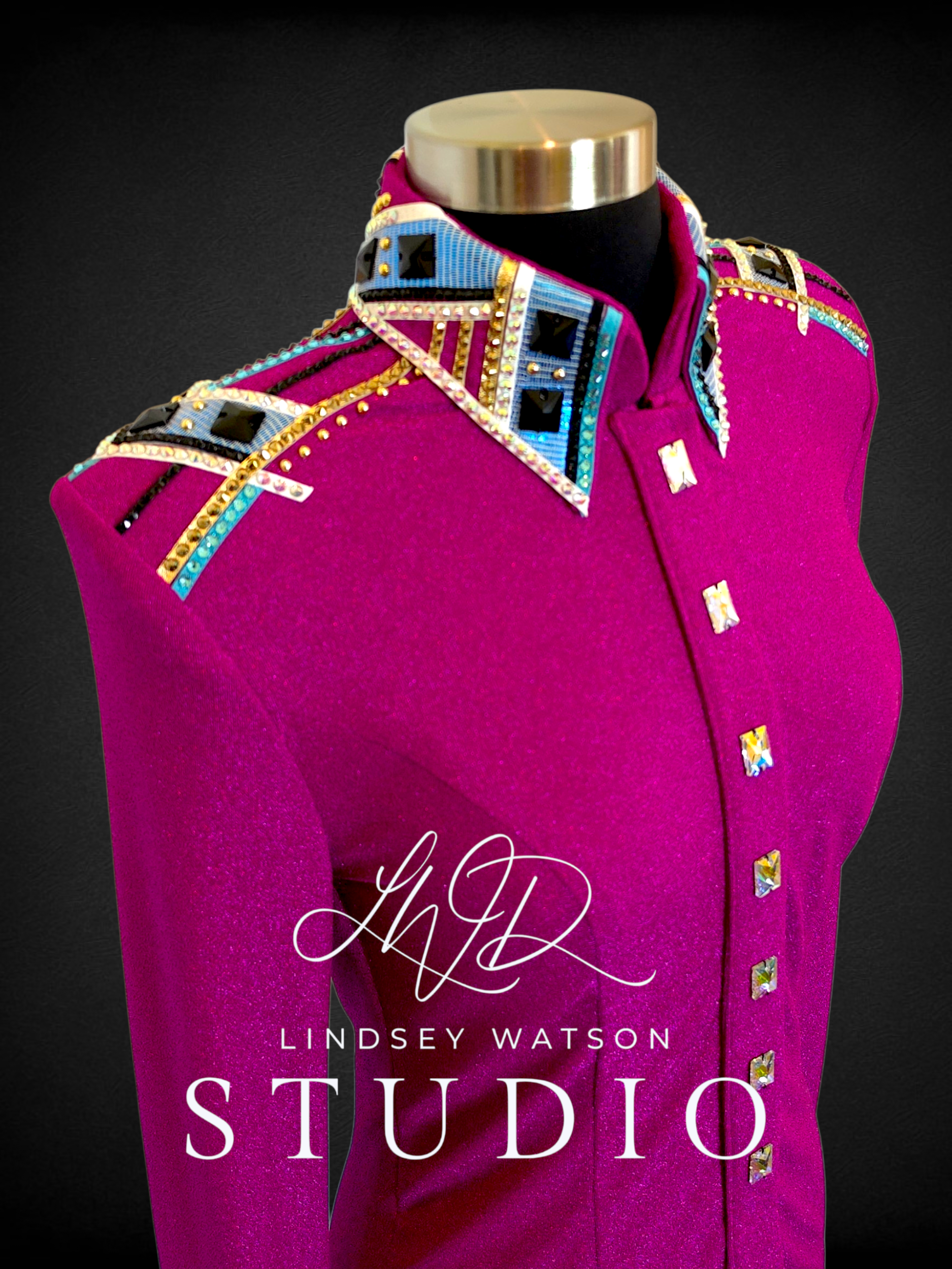 Magenta, Aqua, Gold, Black, and White Metallic Day Shirt
