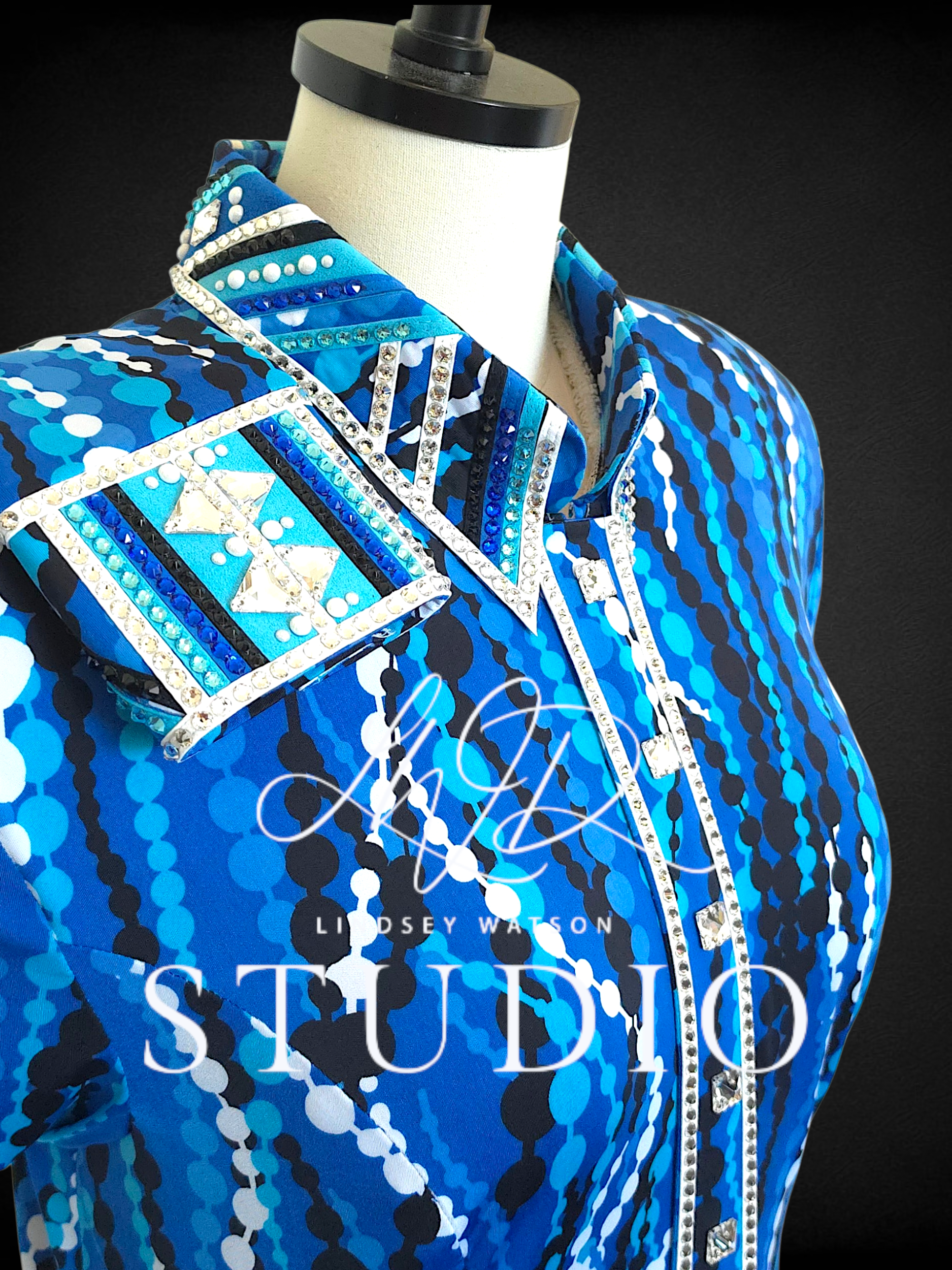 Large Royal, Aqua, Black, and White Day Shirt