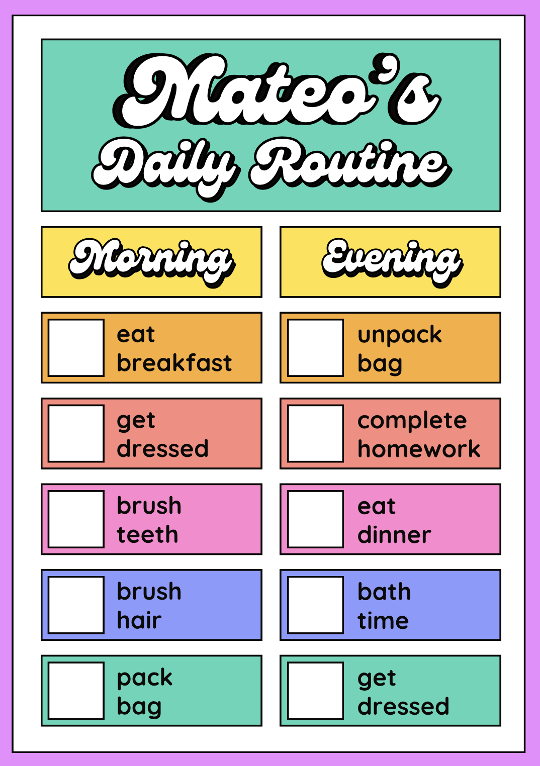 Personalized Visual Daily Routine Checklist