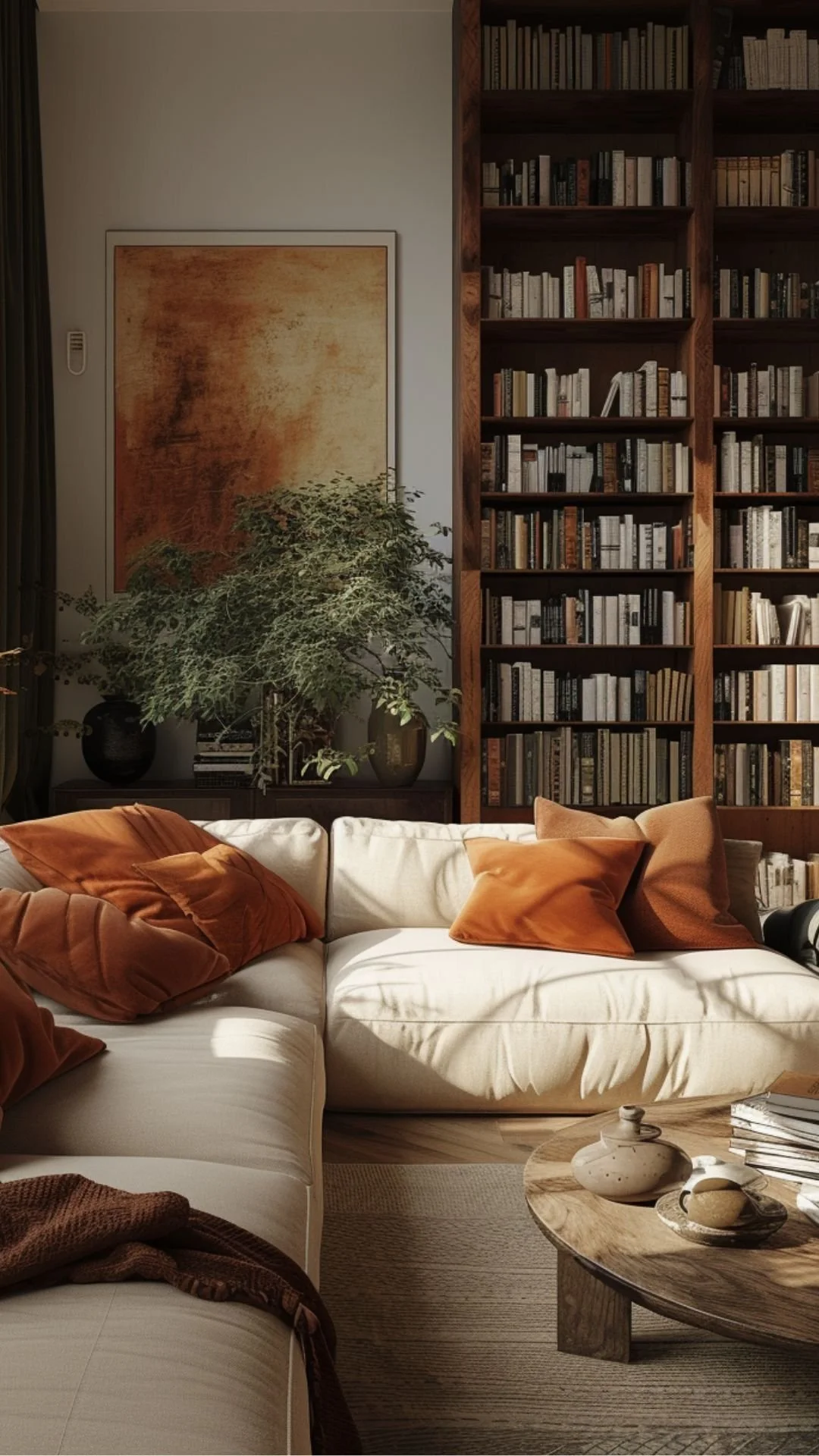 décoration salon cosy objets bibliothèque