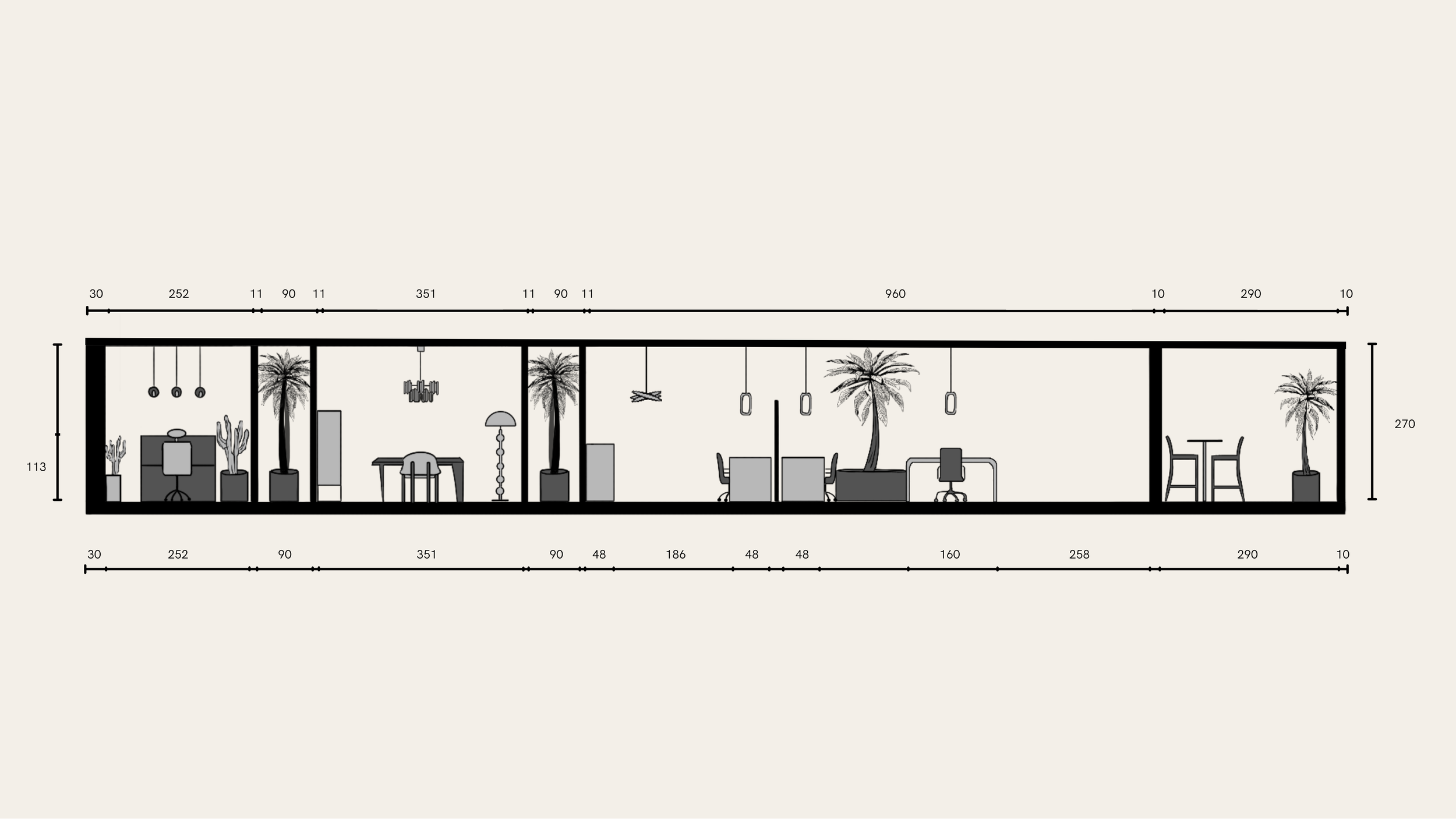 Projet Jardin d'hiver - Coupe de l'espace aménagé