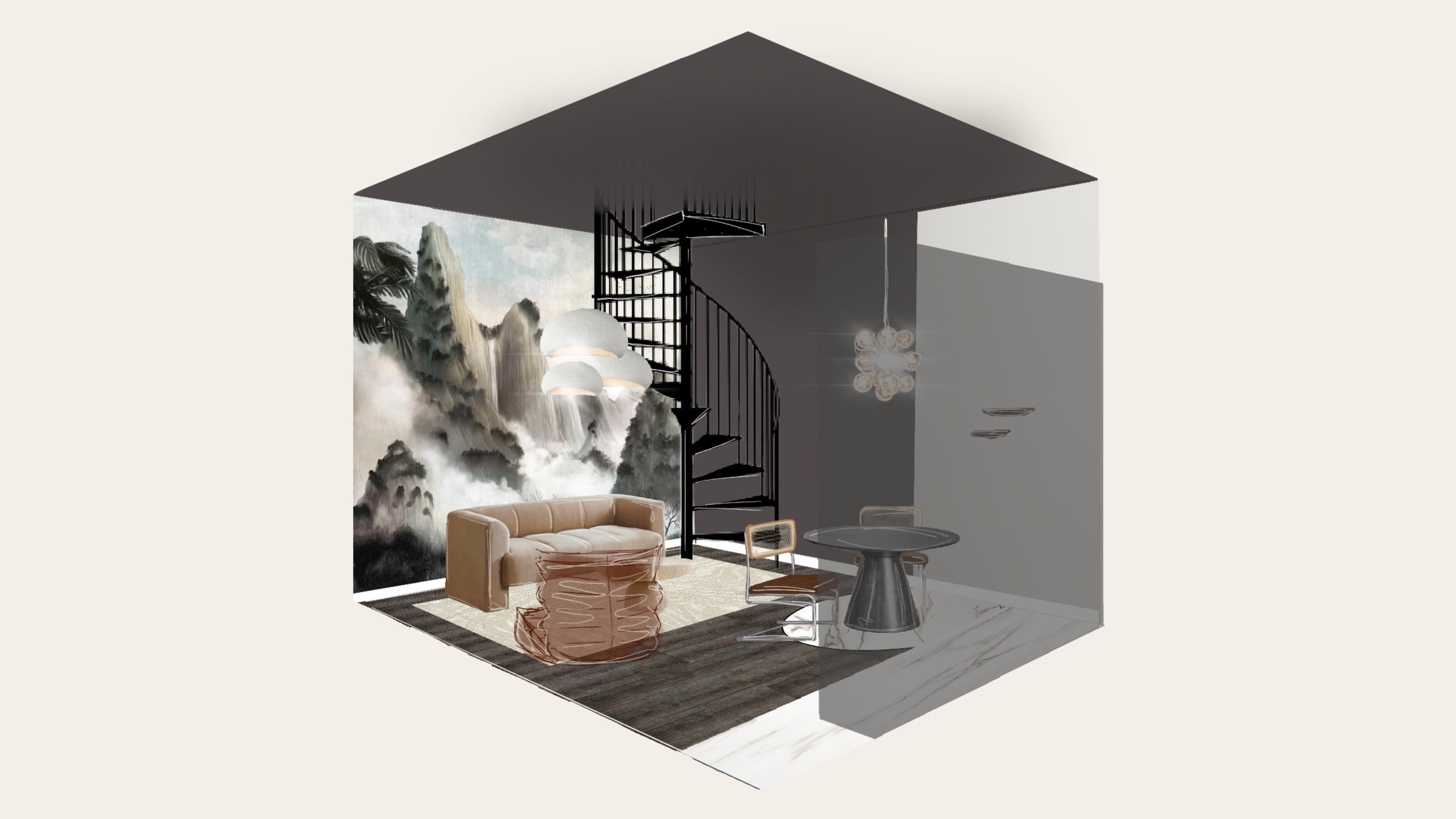 Projet Futura : En apesanteur - Croquis - Vue Salon