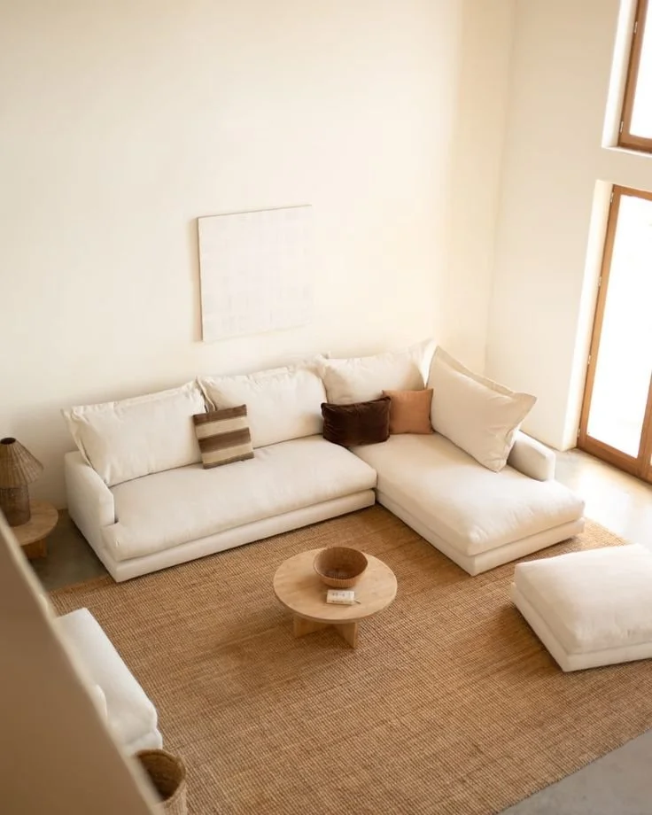 salon avec meubles alignés contre les murs