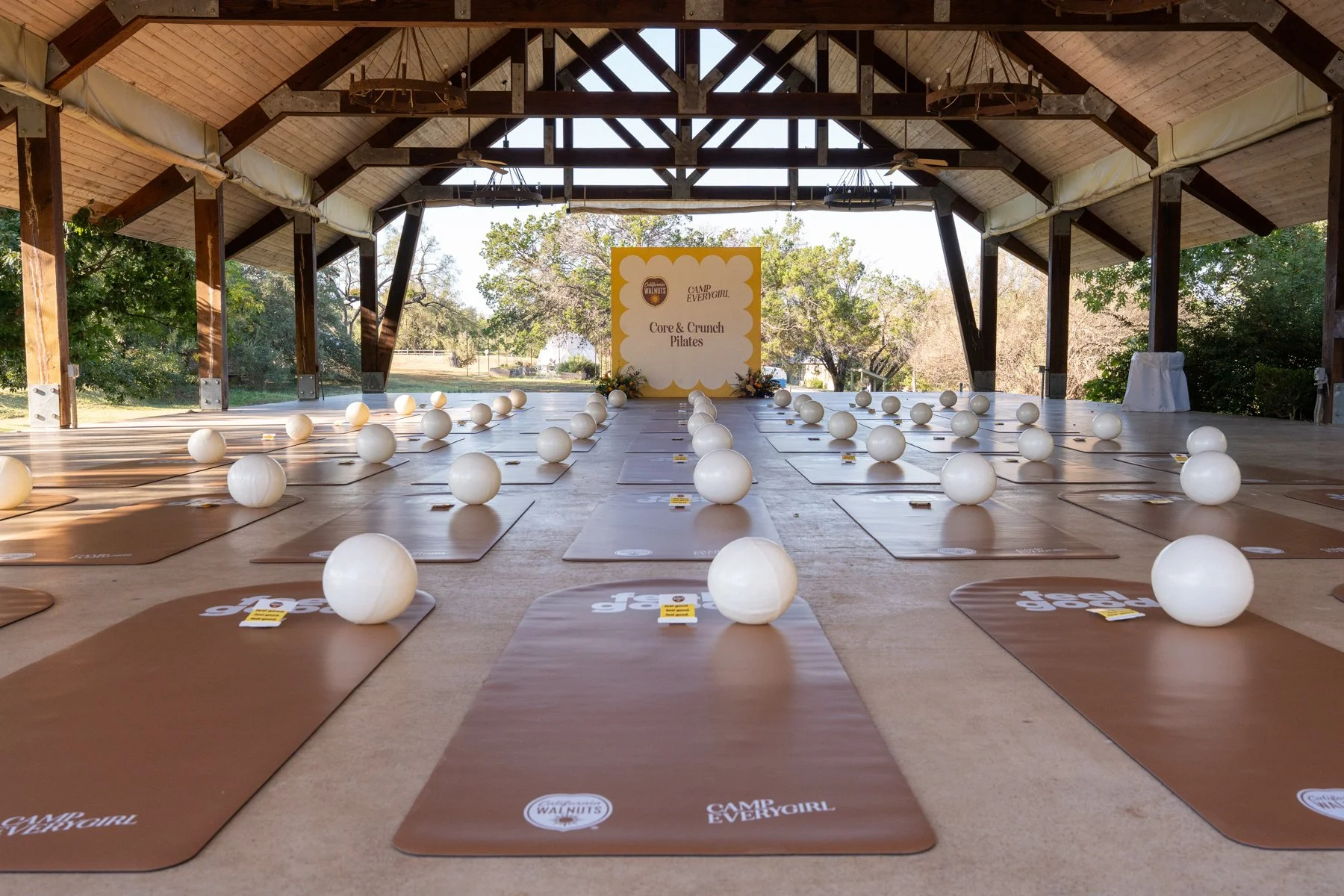 sponsor sessions elevate the level of production and experience for campers like our Core + Crunch Pilates session with California Walnuts in 2025