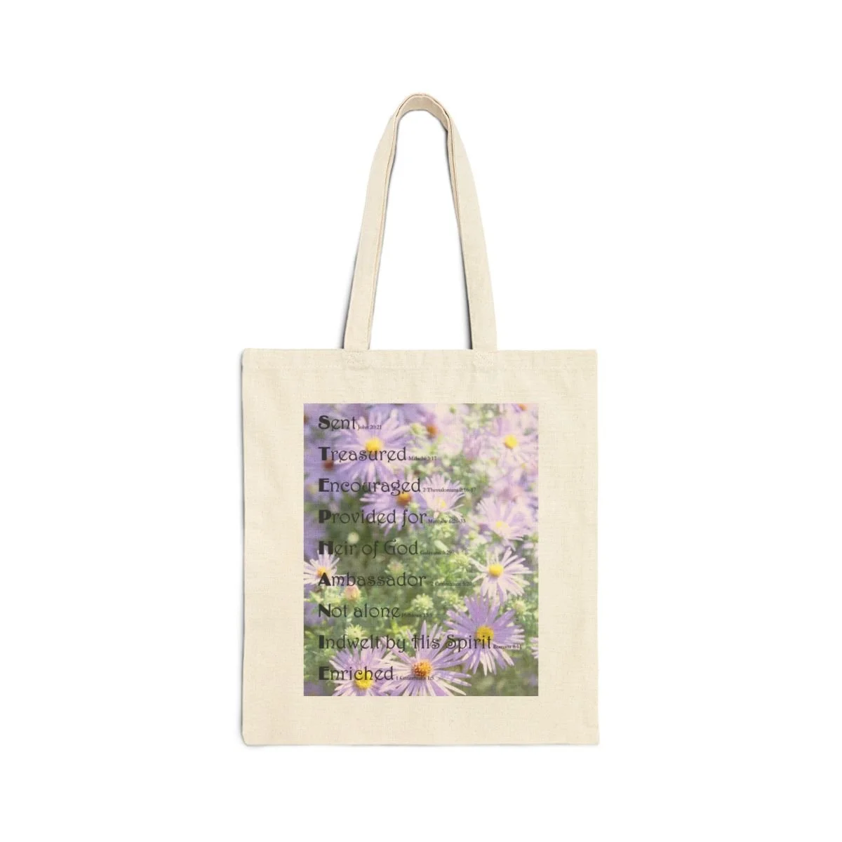 BlessD Personalized Name Art - 15×16 Canvas Tote Bag - Purple Daisies