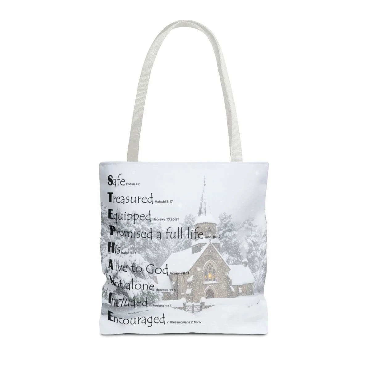 BlessD Personalized Name Art - Polyester Tote Bag - Church in Winter