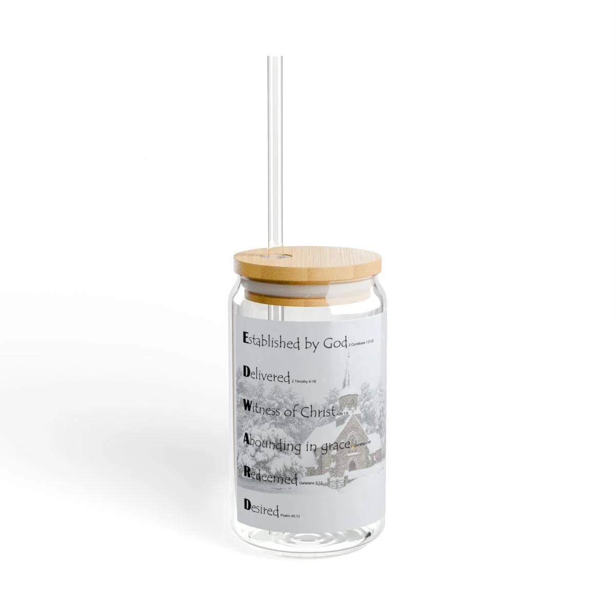 BlessD Personalized Name Art - 16oz Sipper Glass - Church in Winter