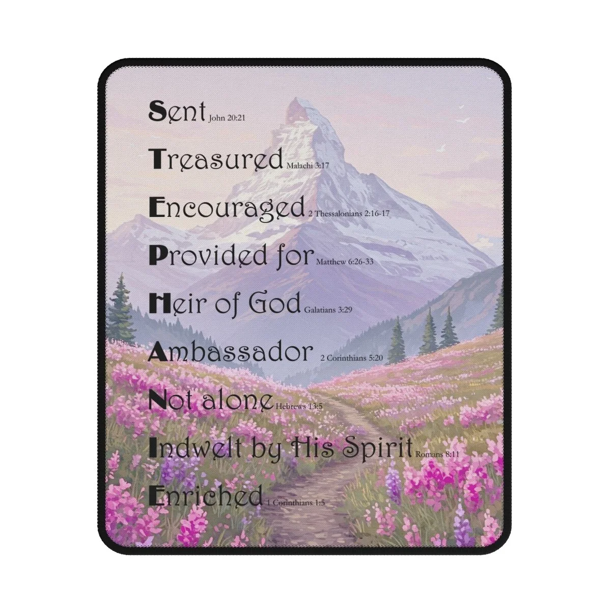 BlessD Personalized Name Art - Gaming Mouse Pad - Pink n Purple Flowers w Mountains