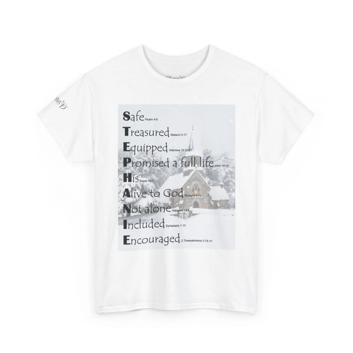 BlessD Personalized Name Art - Adult T-Shirt - Church in Winter