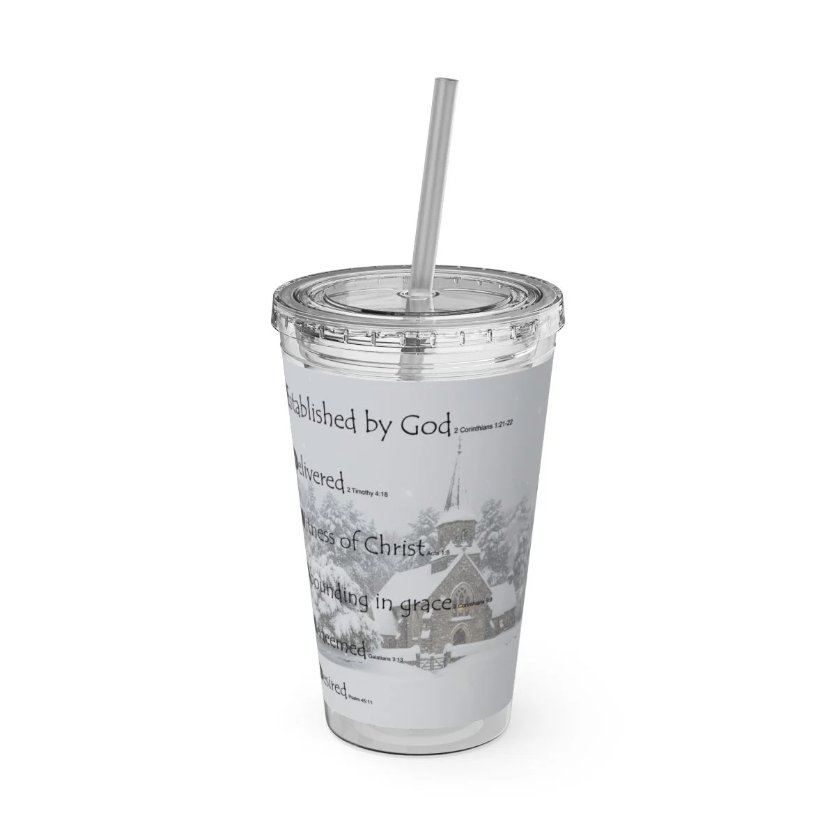 BlessD Personalized Name Art - 16oz Tumbler With Straw - Church in Winter