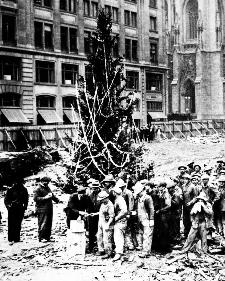 It all began in 1931 during the Great Depression, when construction workers at Rockefeller Center pooled money to buy and decorate a 20-foot balsam fir in the mud with handmade garlands. Two years later, the first official tree went up, and it&rsquo;