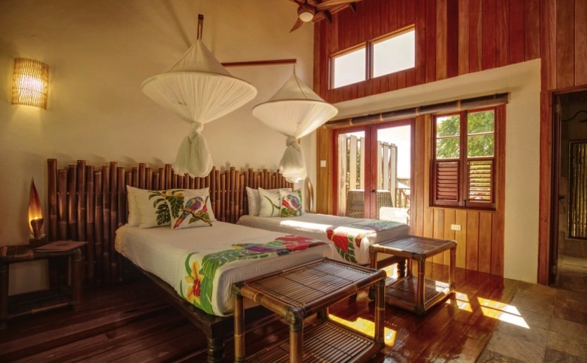 Interior view of the inviting and personable twin-bed cottage.