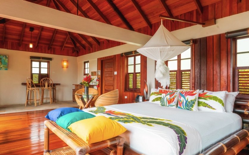 Interior view of the luxurious king-bed cottage.