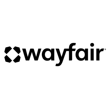 Wayfair logo consisting of a geometric design and brand name in black text.