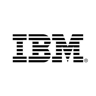 IBM logo with horizontal stripes in black on a white background