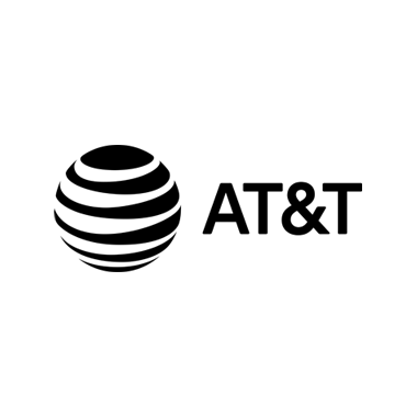 AT&T logo featuring a stylized blue globe with horizontal stripes next to the text "AT&T" in black.