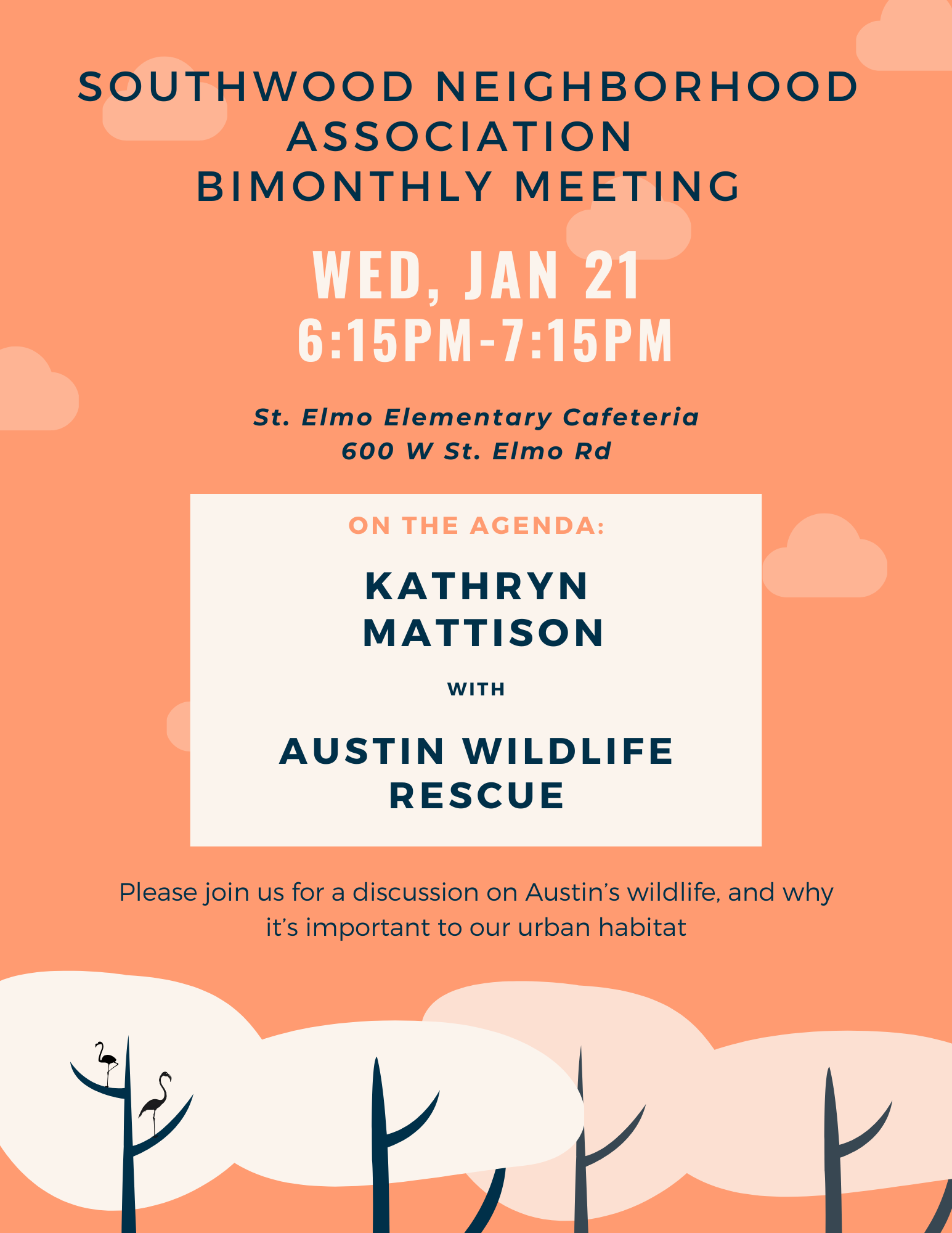 Flyer for the Jan 21st Southwood meeting described on this page