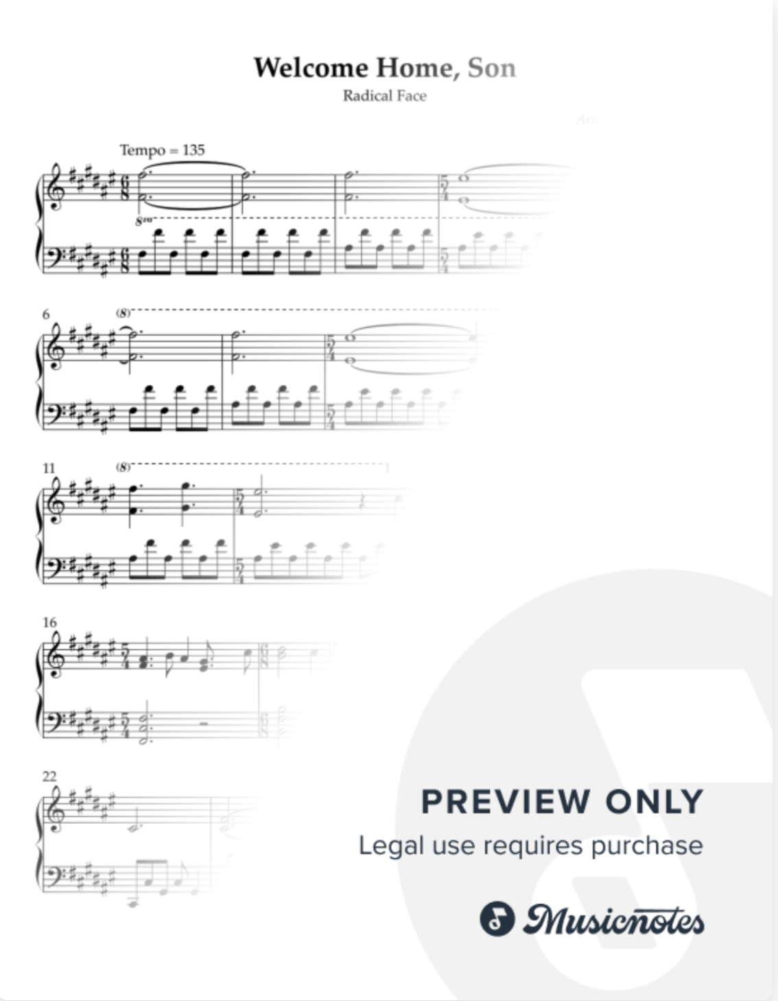 Welcome Home, Son by Radical Face (Sheet Music)