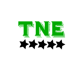 Logo with the text 'TNE' in green and five black stars underneath.