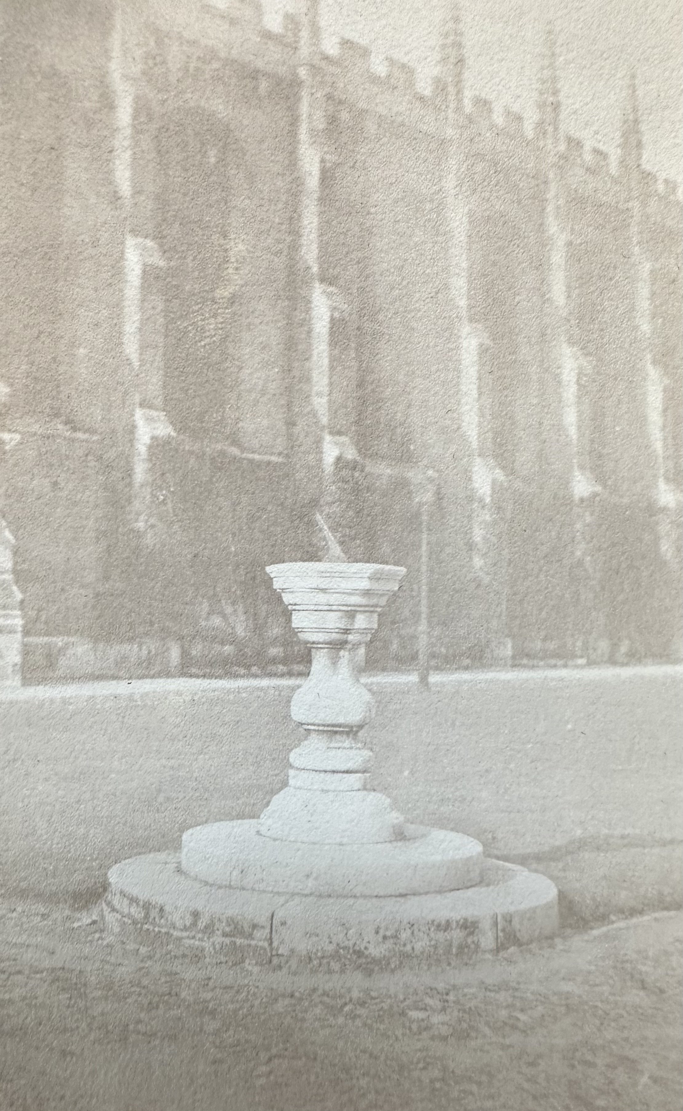 Stone pedestal sundial, within Ely Cathedral precinct (companion view). MBHPC-041