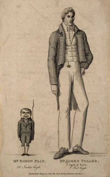 An engraving from 1817 of the dwarf Simon Papp next to James Toller
