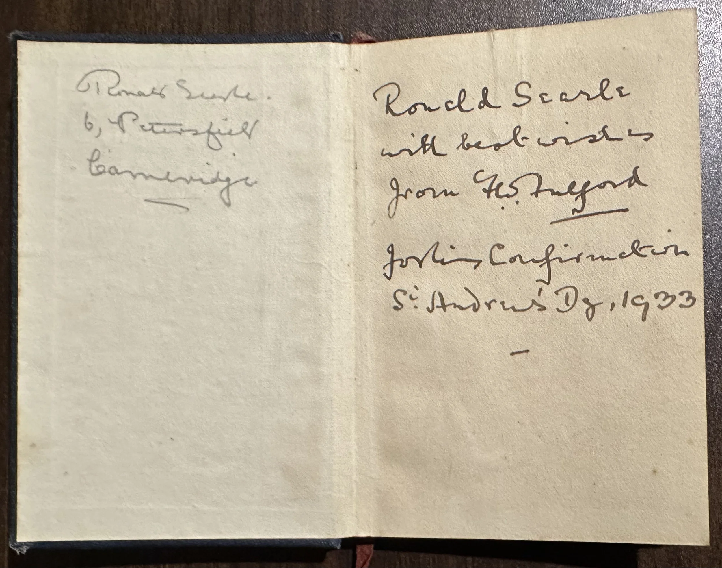 Ronald Searle’s Holy Communion Book from his Confirmation in 1933