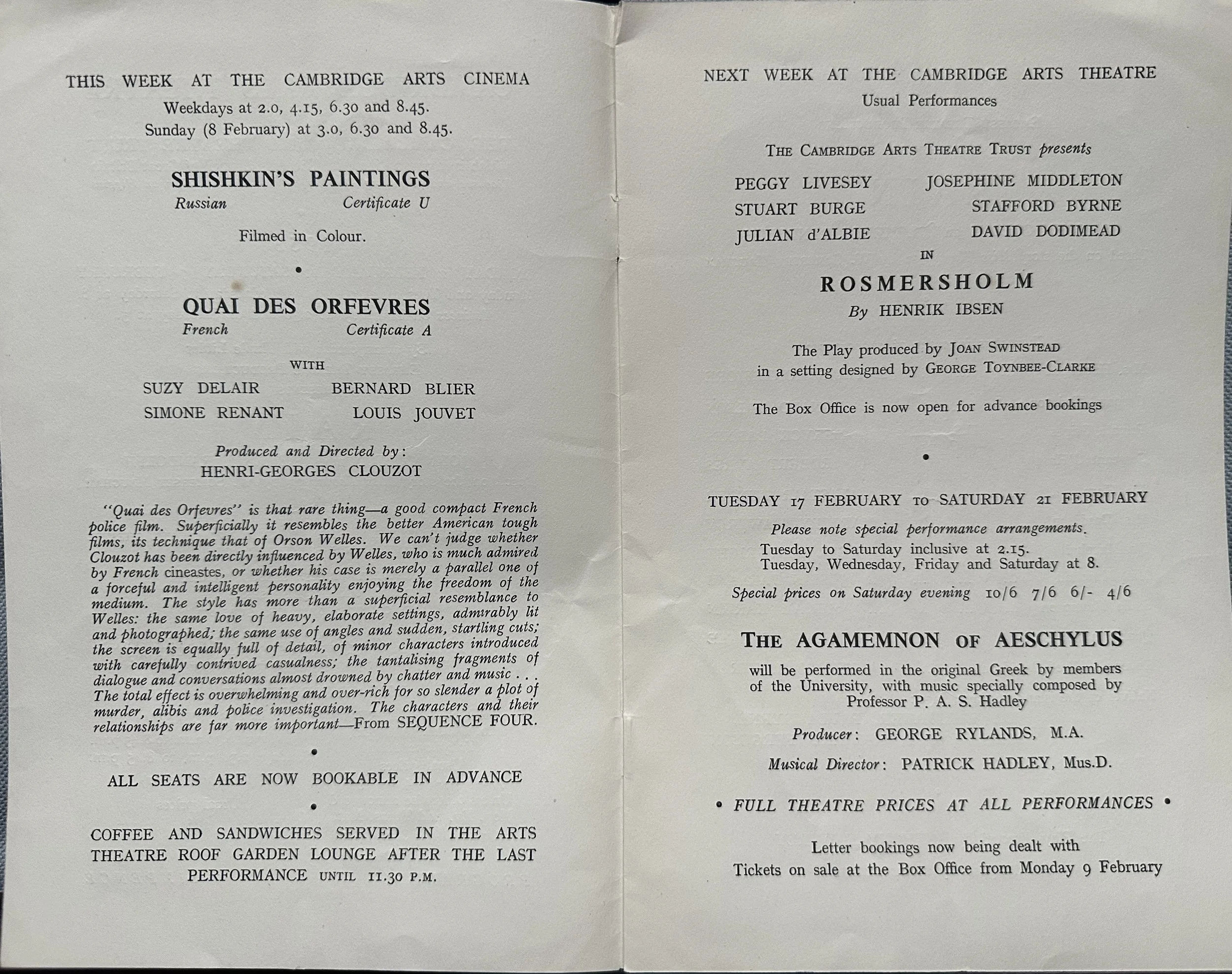 Cambridge Arts Theatre Programme 1953
