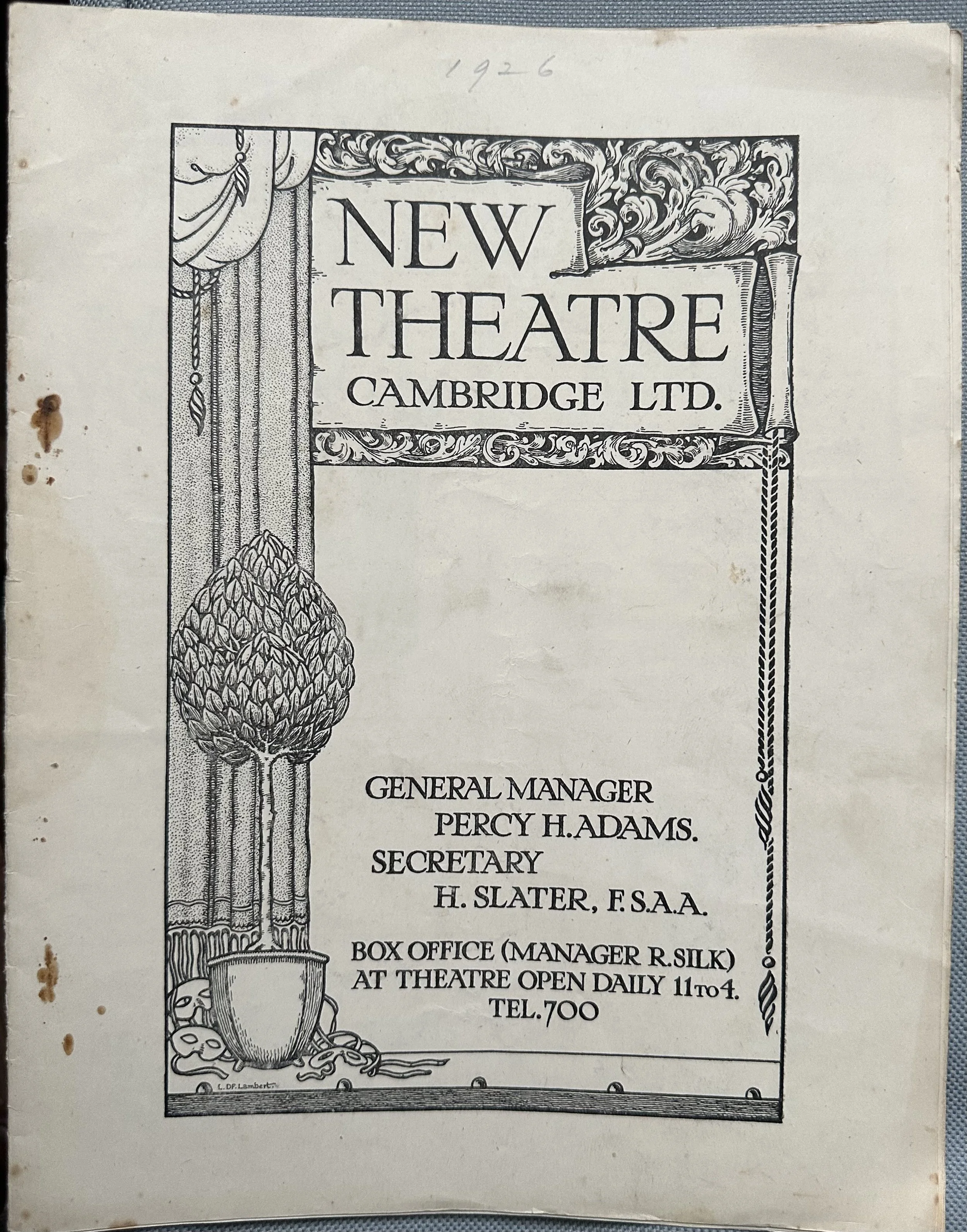 New Theatre Cambridge Programme Flyer February 1926