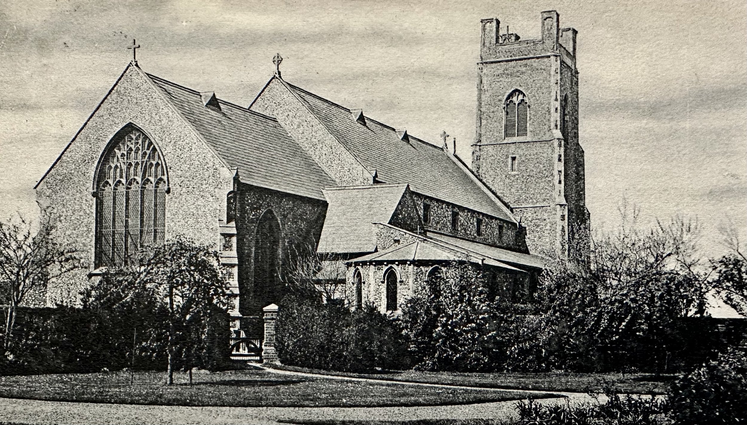 Kirkley Church - old postcard to Victoria Park Cambridge 1905