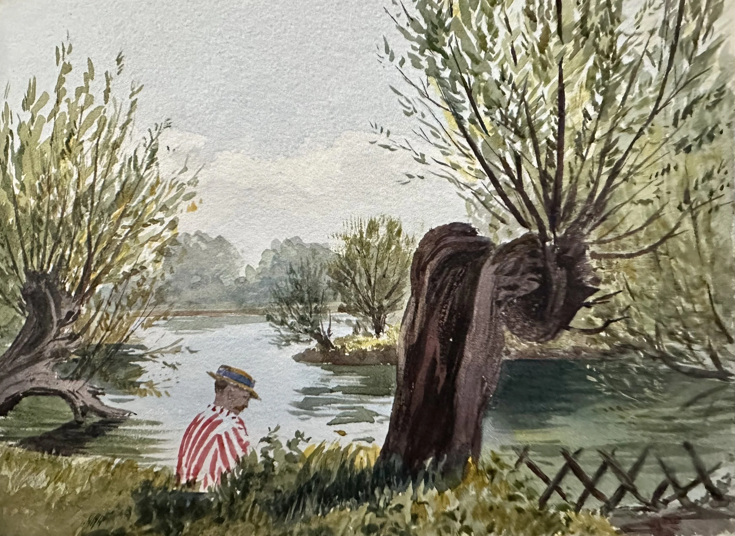 The Thames near Ousely - watercolours by John Norman Heathcote c.1888
