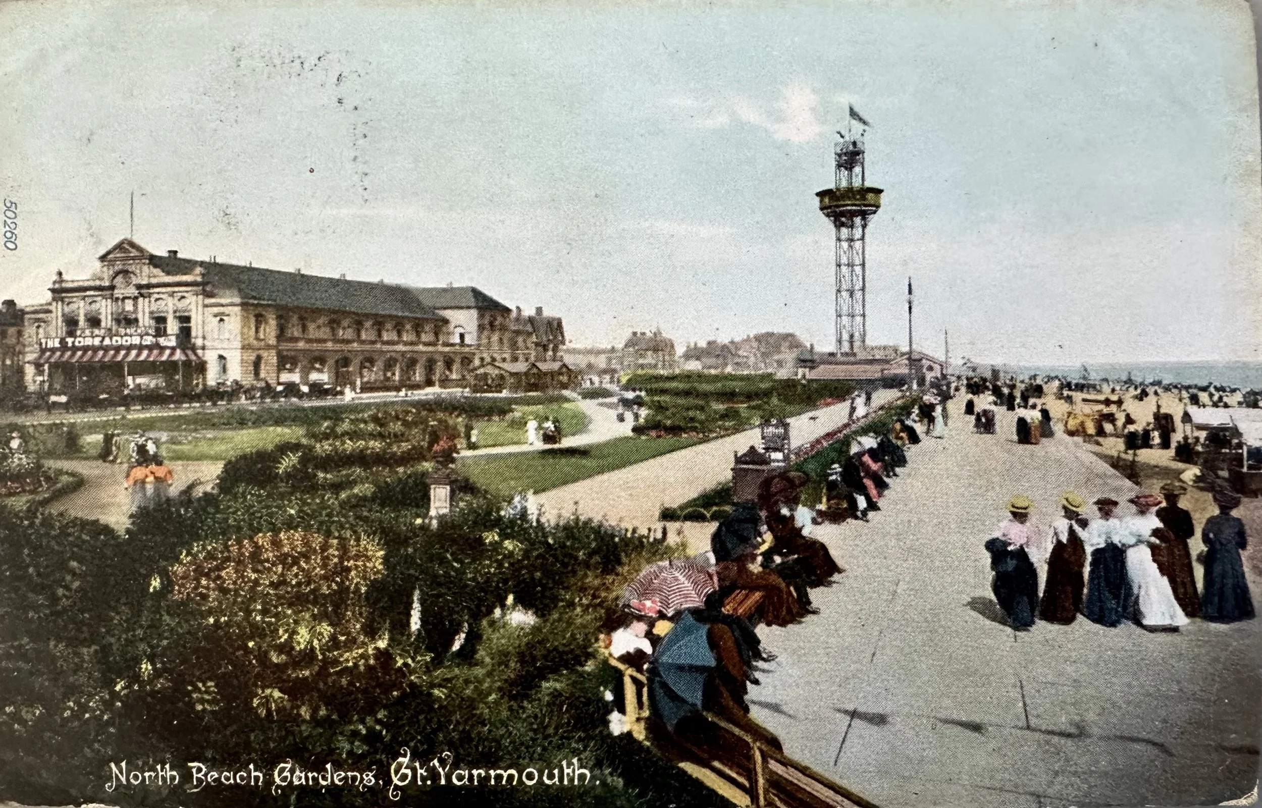 North Beach Gardens Great Yarmouth - old postcard sent to Cambridge 1909