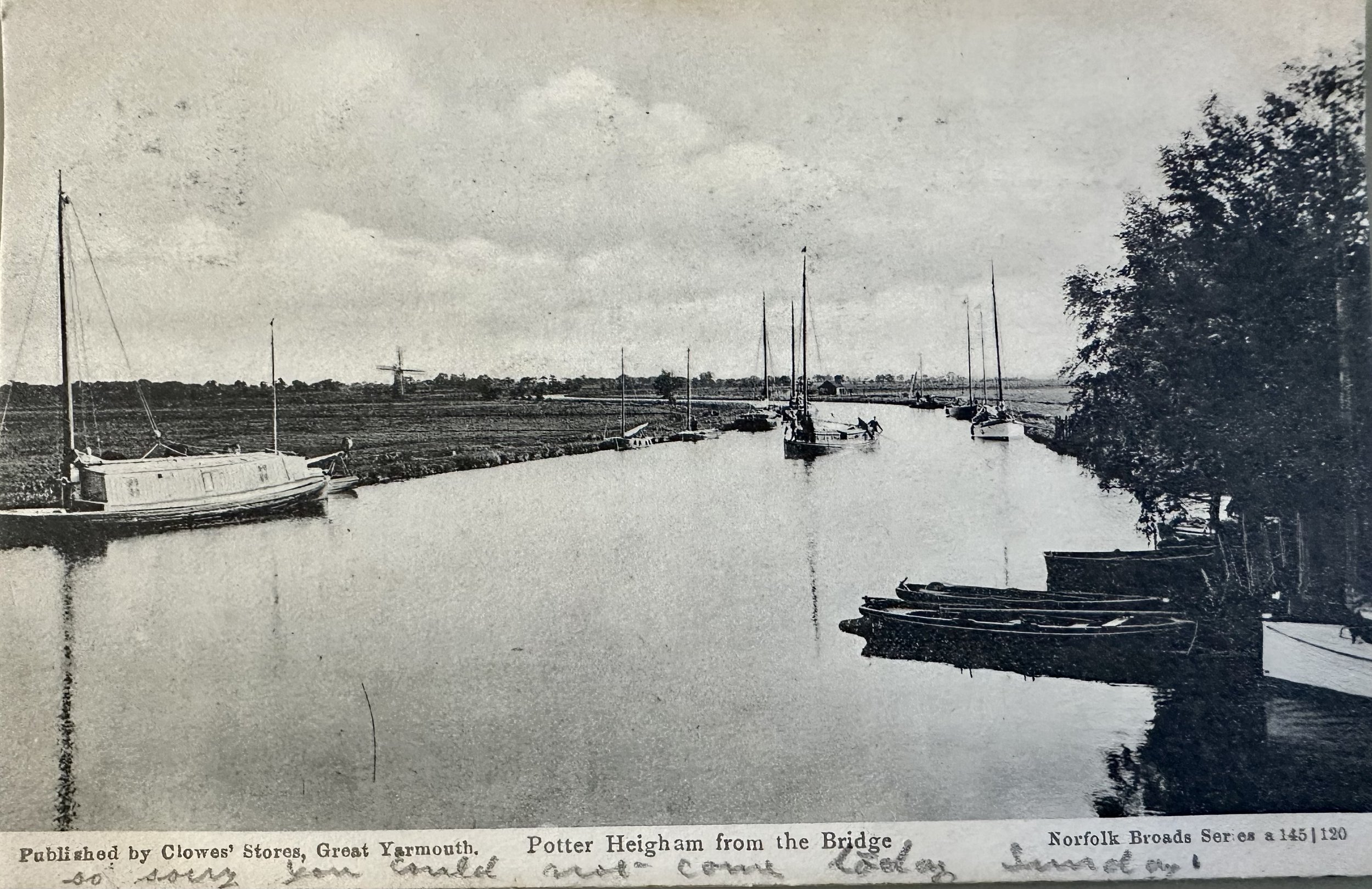 Potter Heigham from the Bridge - old postcard sent to Cambridge 1904