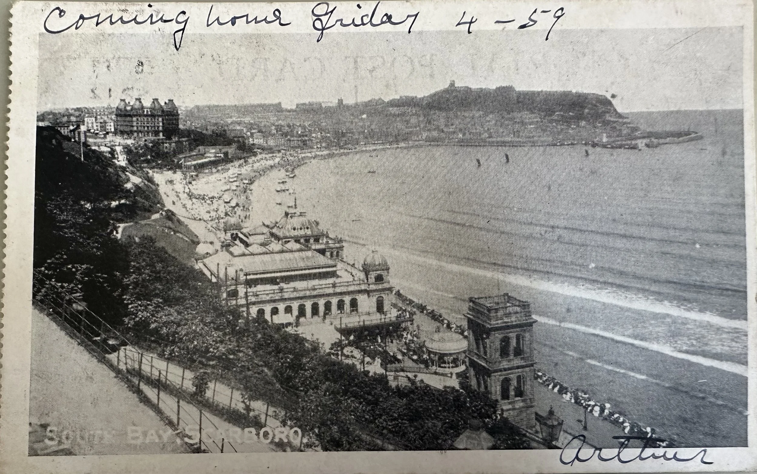 South Bay Scarborough - old postcard sent to Belgrave Road Cambridge 1904