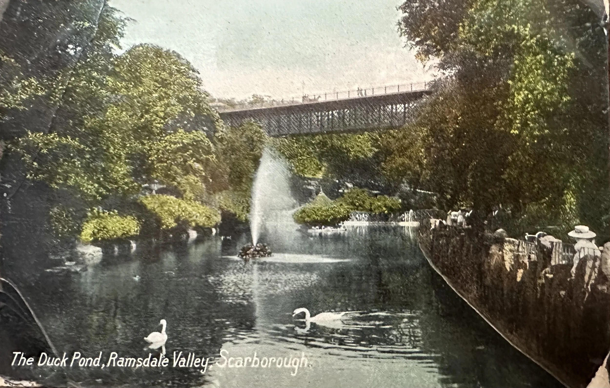 The Duck Pond, Ramsdale Valley, Scarborough - old postcard sent to Cambridge 1907