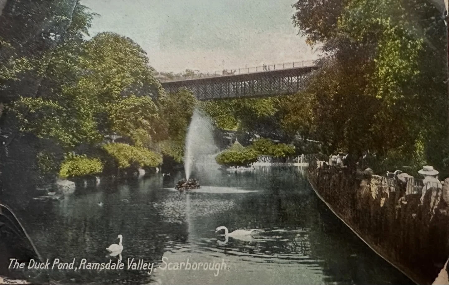 The Duck Pond, Ramsdale Valley, Scarborough - old postcard sent to Cambridge 1907.
Postcard reads:
&ldquo; Mr C Jolly
&lsquo;Cab Proprieter&rsquo;
Victoria Park
New Chesterton
Cambridge
Will you please meet me with carriage&hellip;..see more at my we