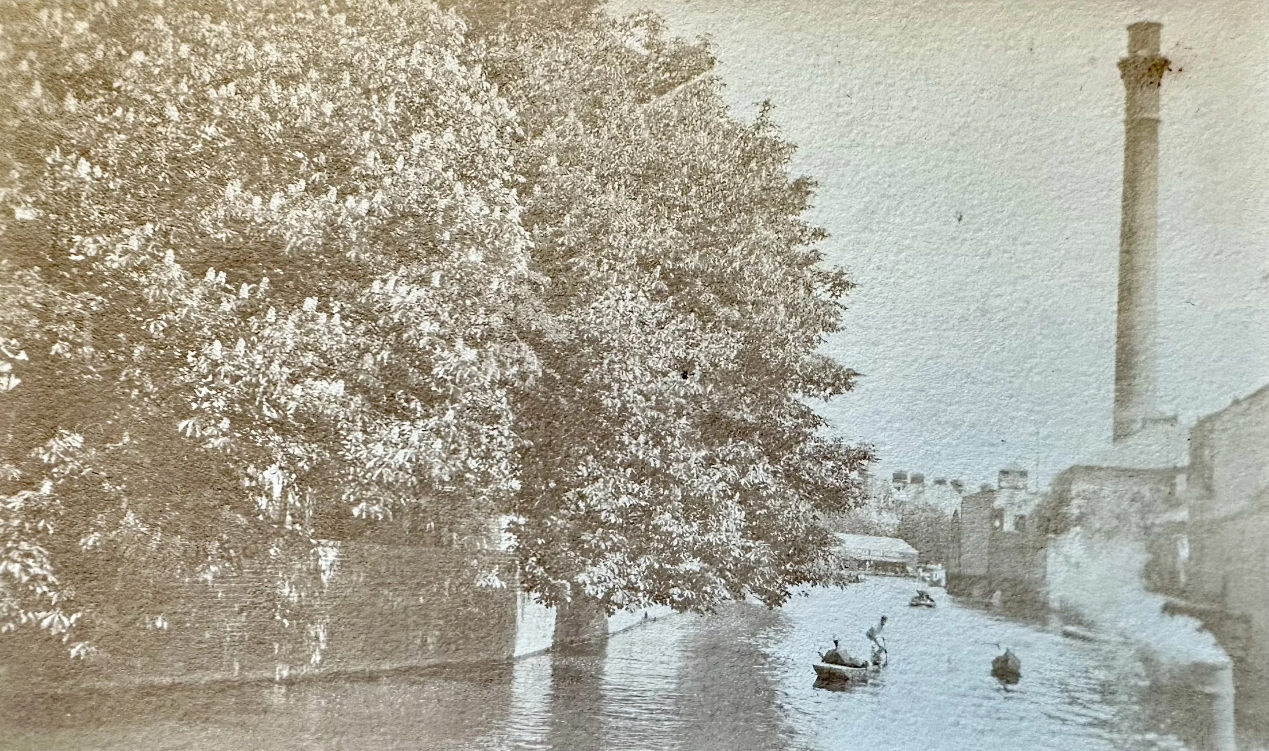 River Cam looking east towards the chimney of Thompsons Lane Electric Power Station c.1895.