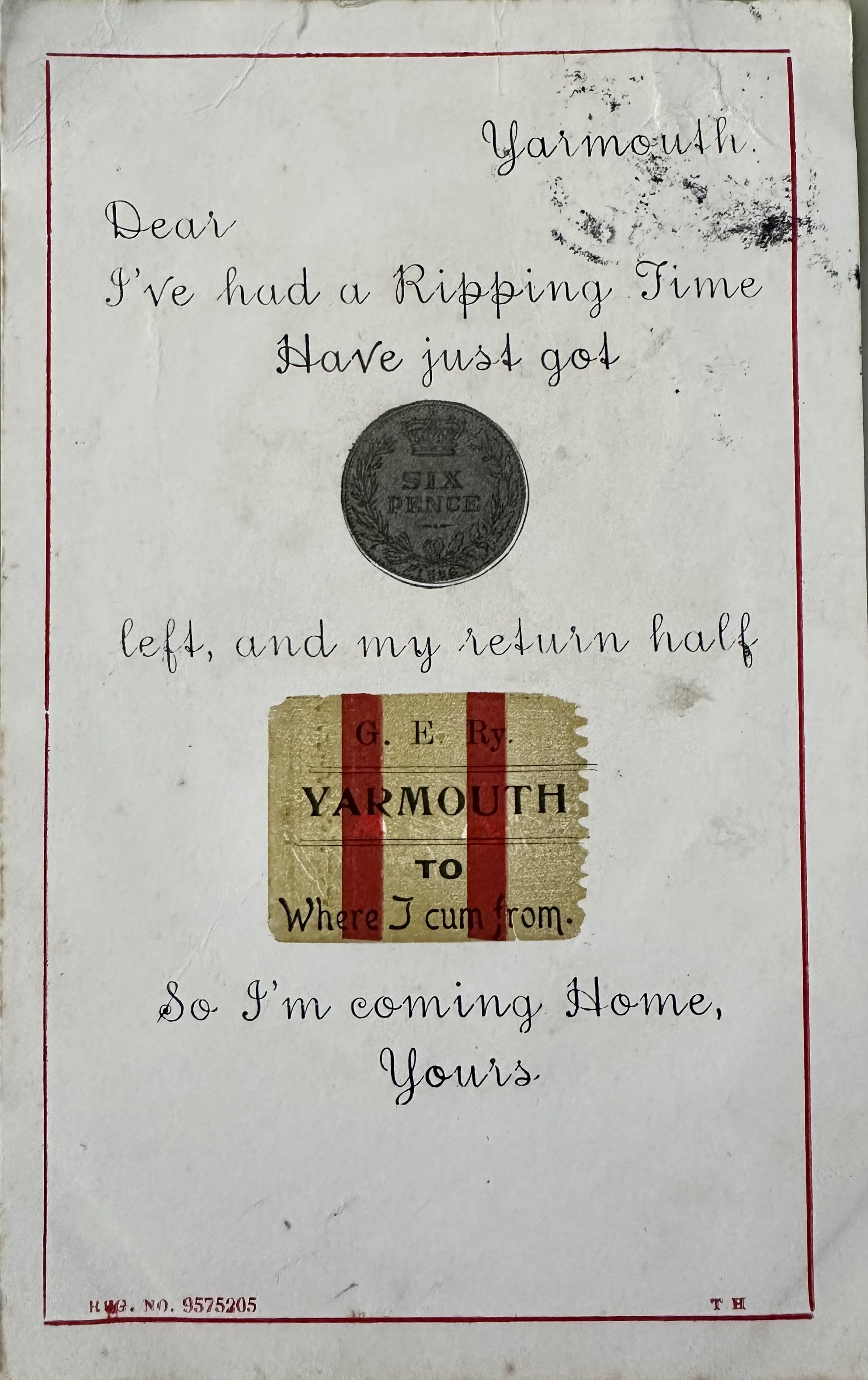 Yarmouth old postcard sent to Cambridge 1911