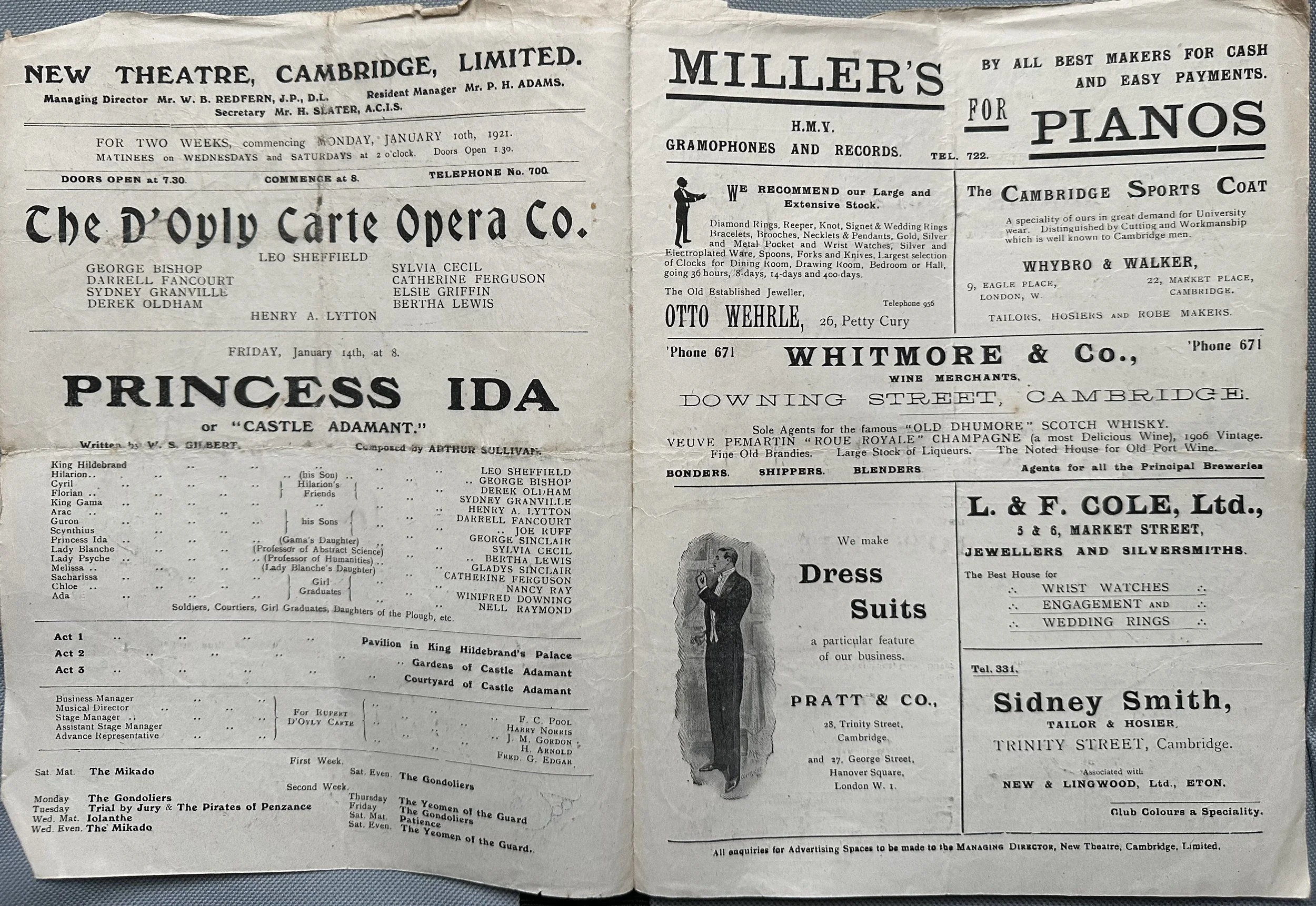 New Theatre Cambridge Programme Flyer January 1921 middle pages
