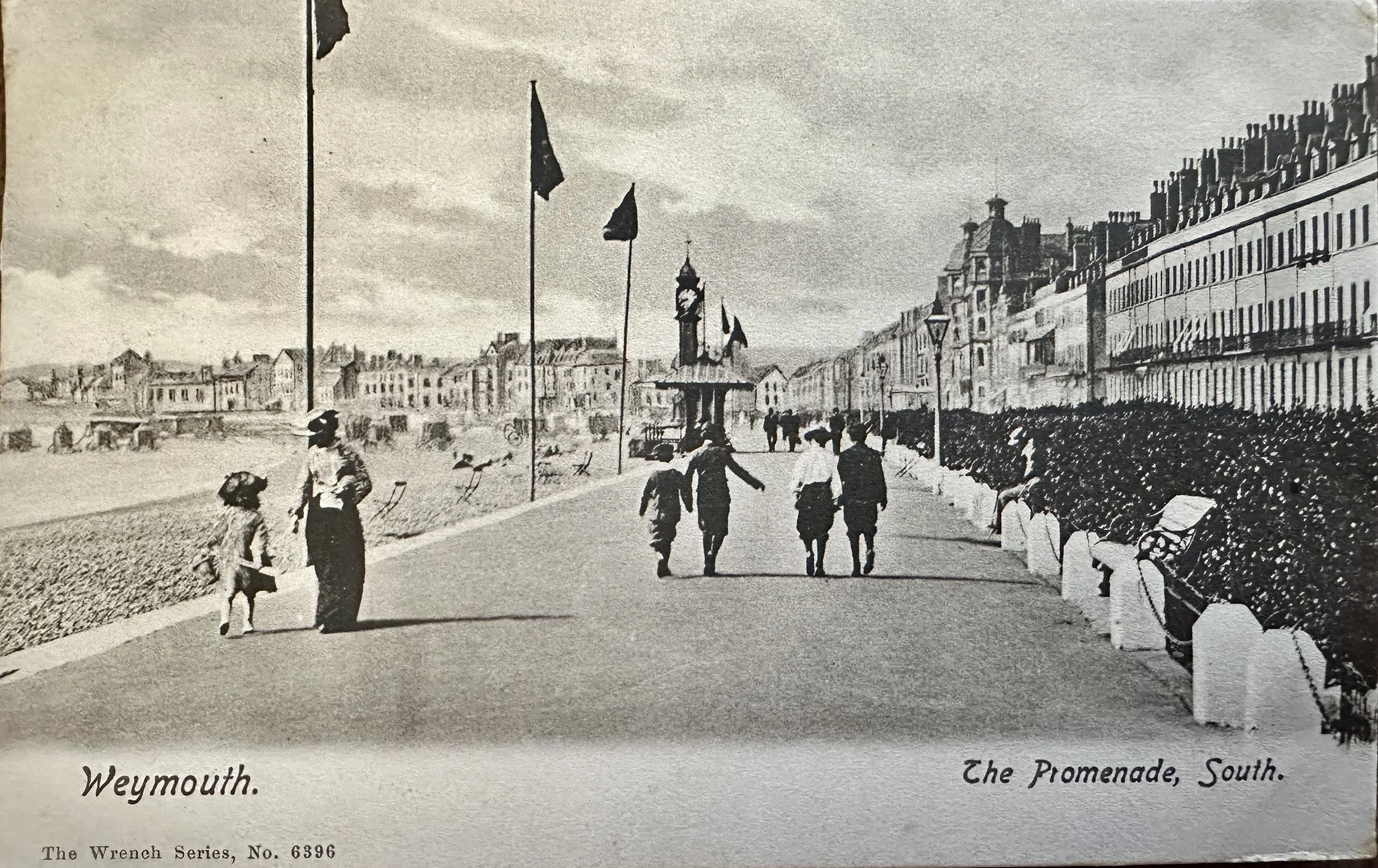 The Promenade South Weymouth - old postcard sent to Cambridge 1904