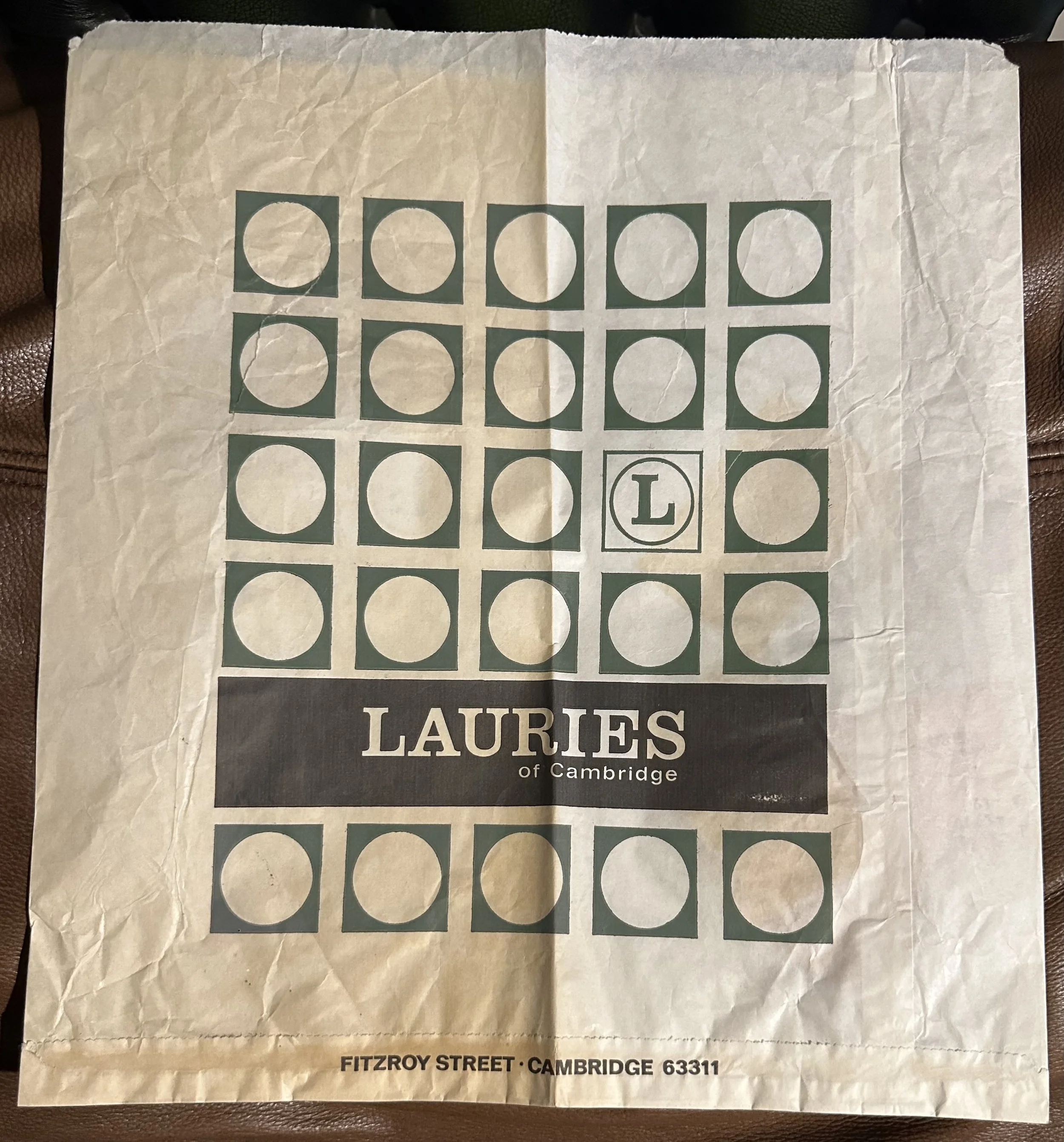 Lauries of Cambridge shop paper bag