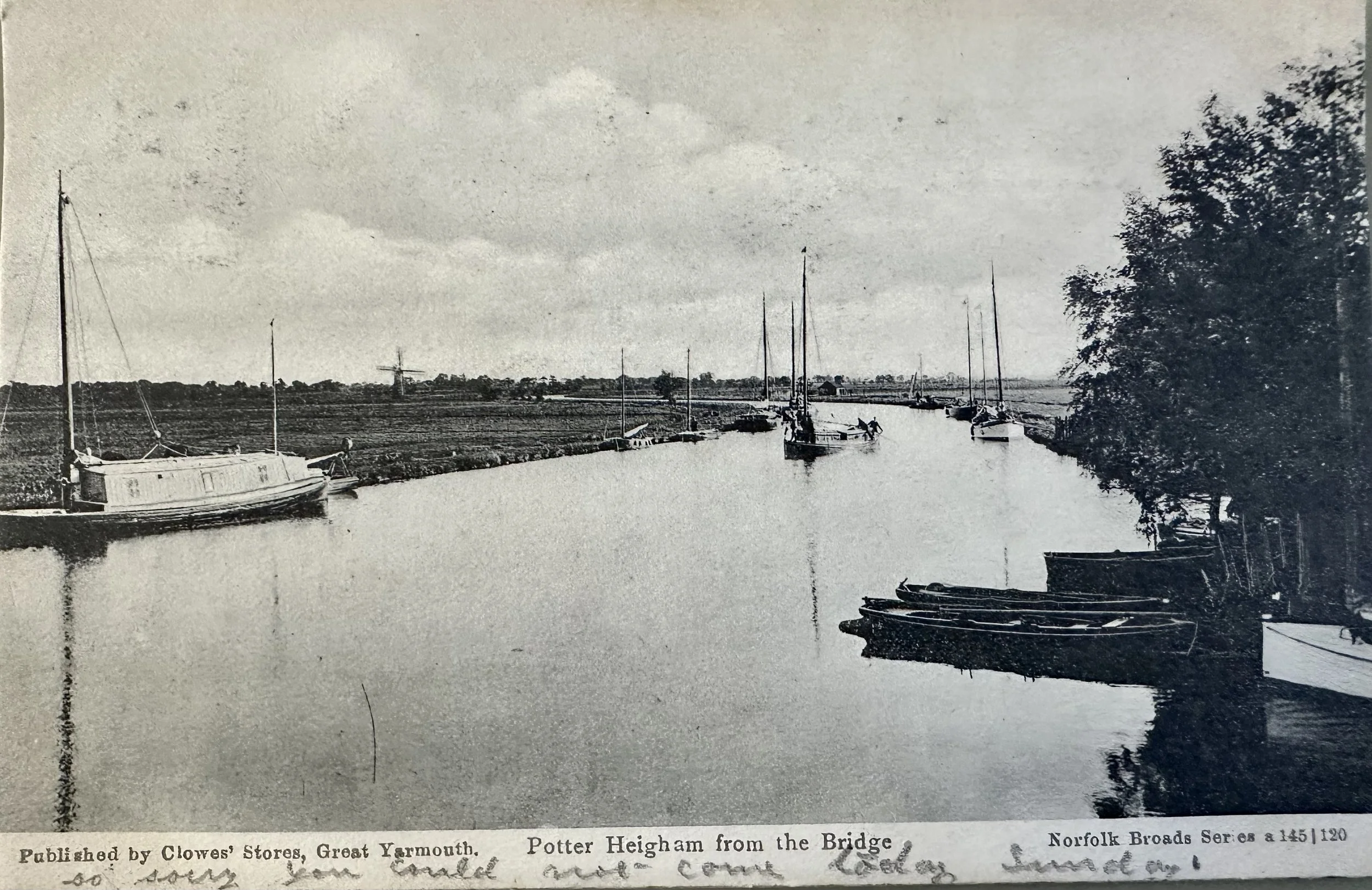 Potter Heigham from the Bridge - old postcard sent to Cambridge 1904