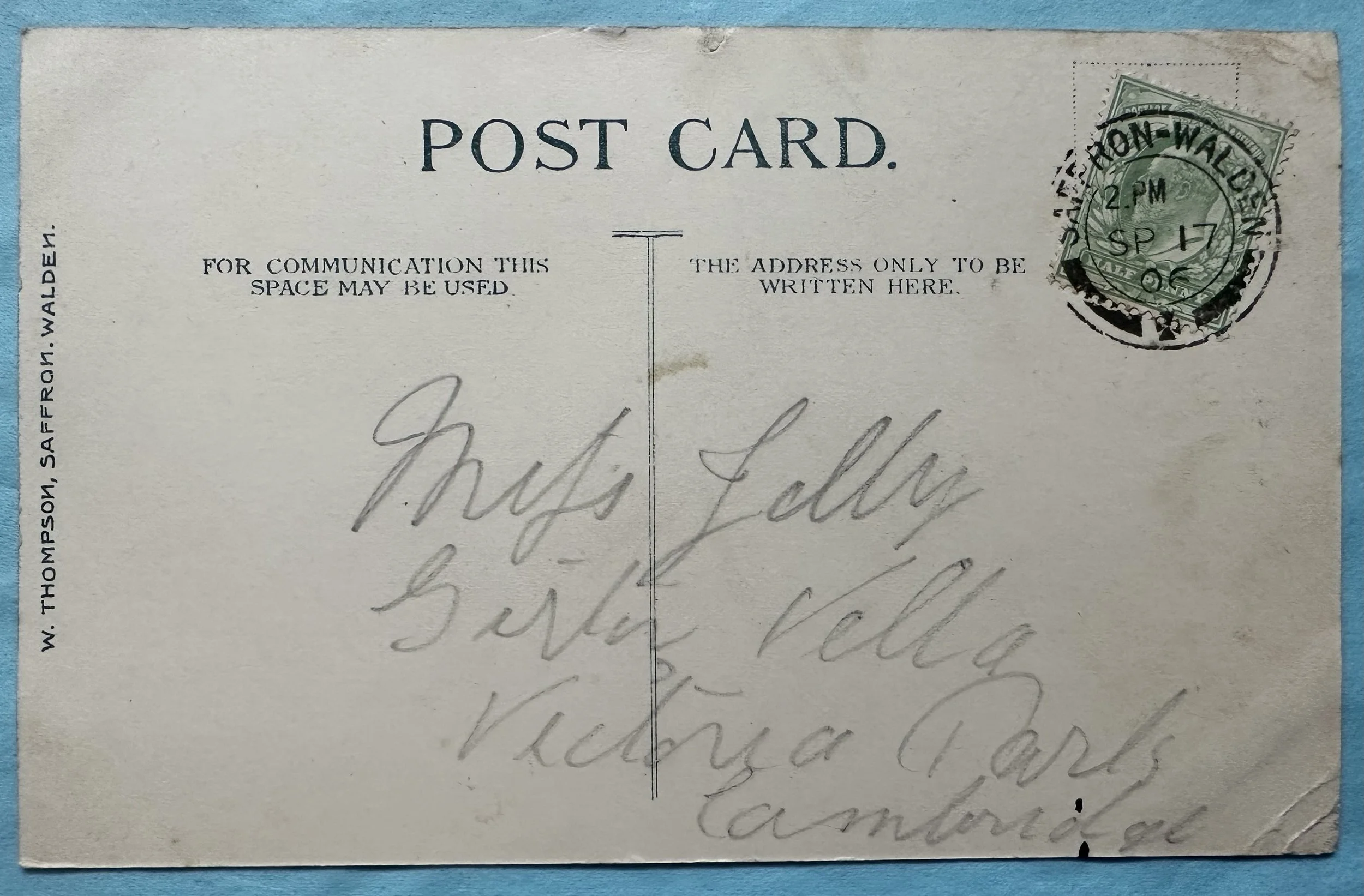 The Hospital Saffron Walden 1906 old postcard sent to Cambridge reverse